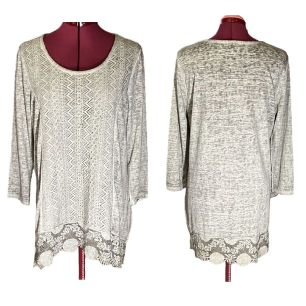 Style & Co. Gray Boho Crochet Lace Scoop Neck Tunic Size Medium NWOT